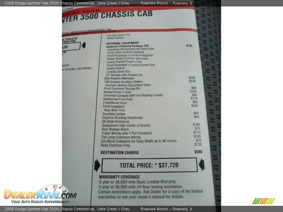 2008 Dodge Sprinter Van 3500 Chassis Commercial Lime Green / Gray Photo #7
