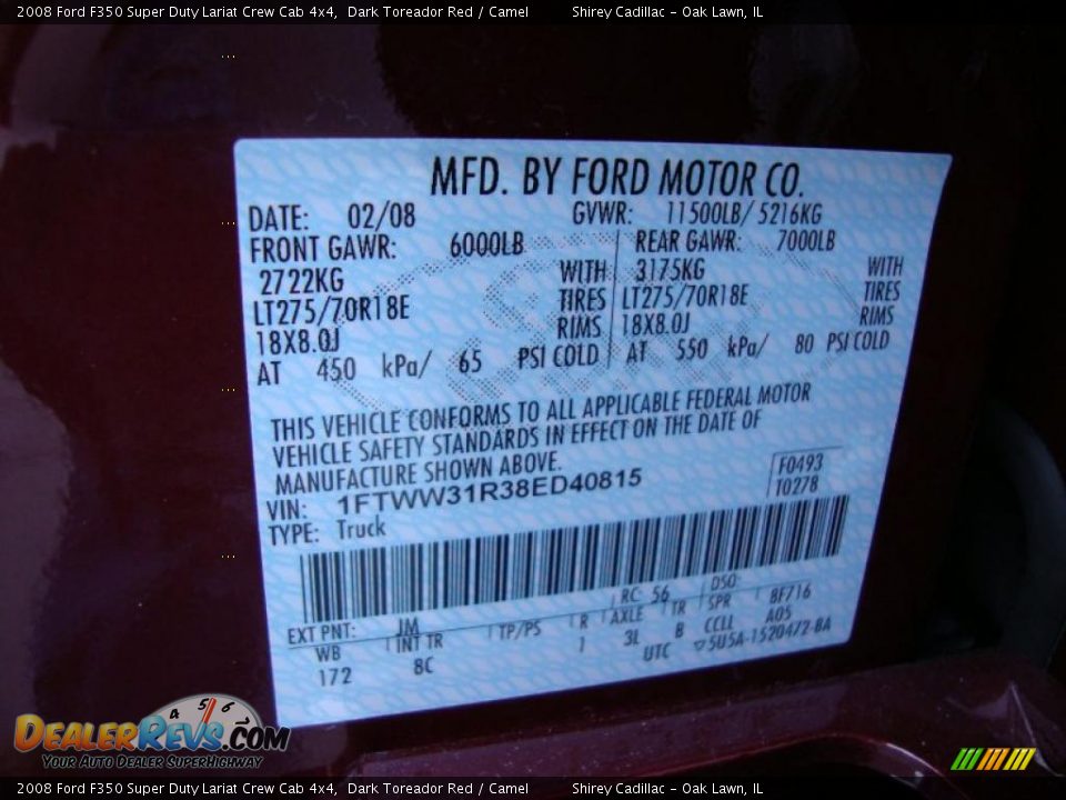 2008 Ford F350 Super Duty Lariat Crew Cab 4x4 Dark Toreador Red / Camel Photo #15
