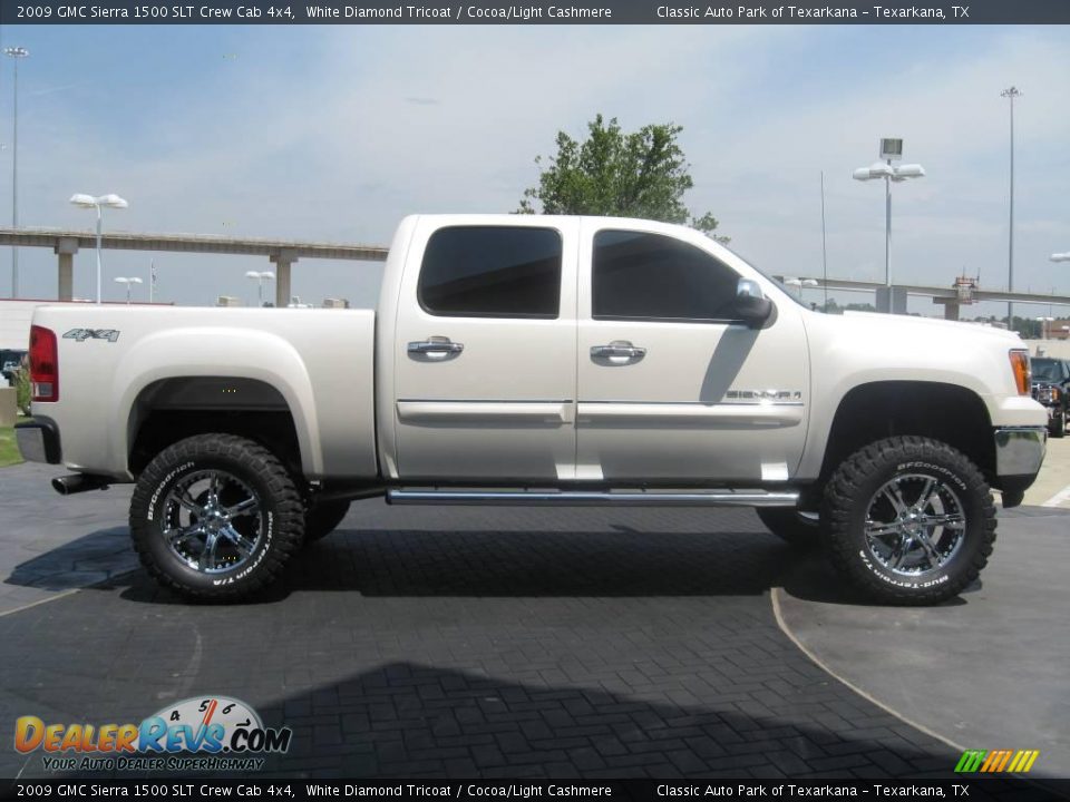 2009 GMC Sierra 1500 SLT Crew Cab 4x4 White Diamond Tricoat / Cocoa/Light Cashmere Photo #6