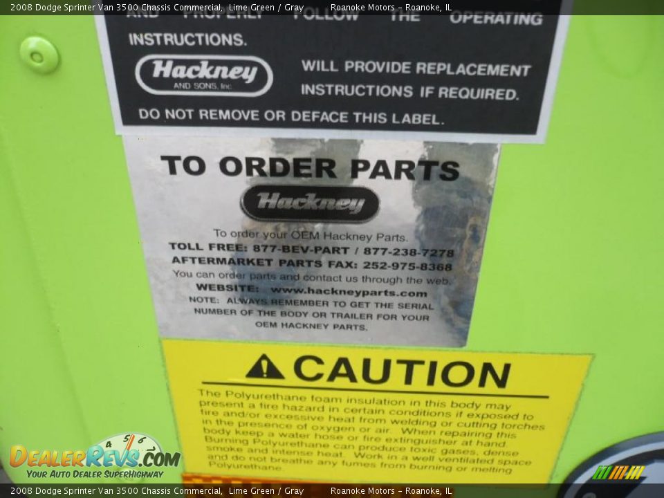 2008 Dodge Sprinter Van 3500 Chassis Commercial Lime Green / Gray Photo #18