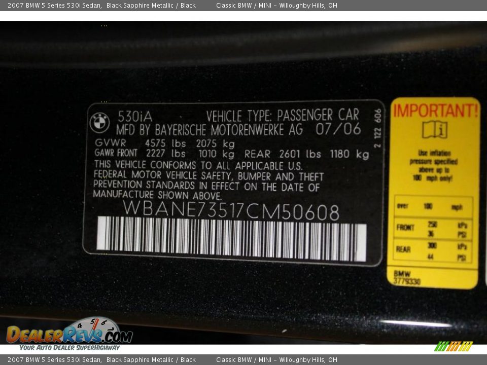 2007 BMW 5 Series 530i Sedan Black Sapphire Metallic / Black Photo #35