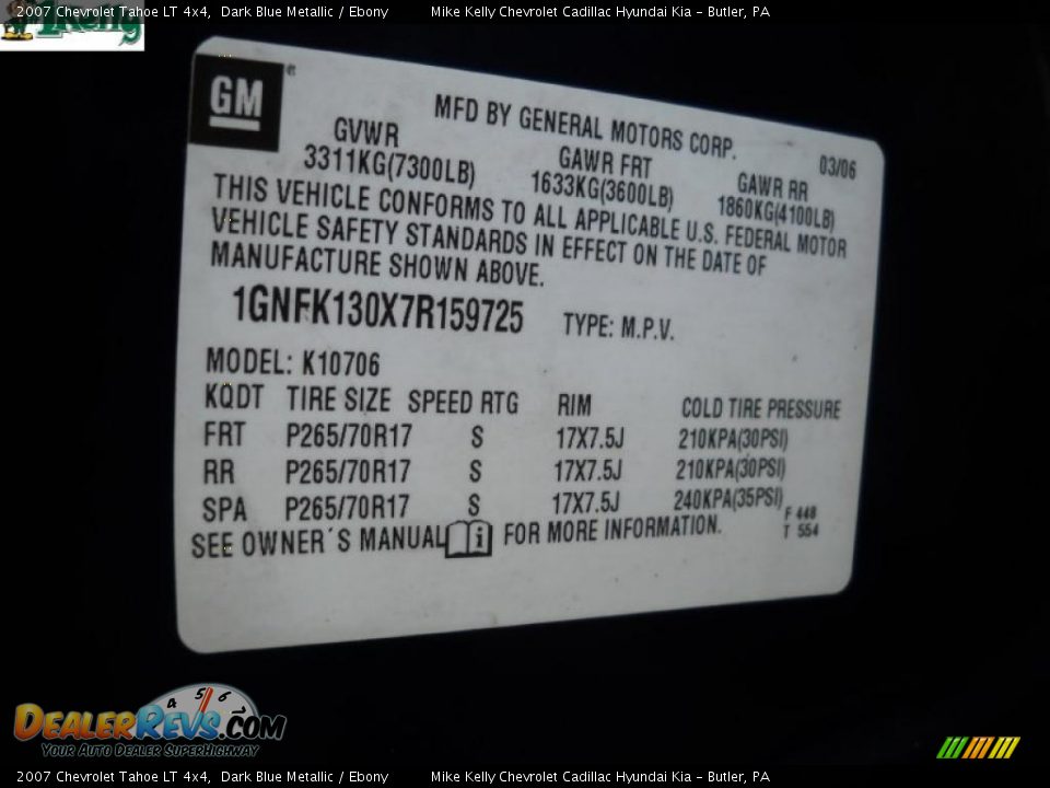 2007 Chevrolet Tahoe LT 4x4 Dark Blue Metallic / Ebony Photo #10