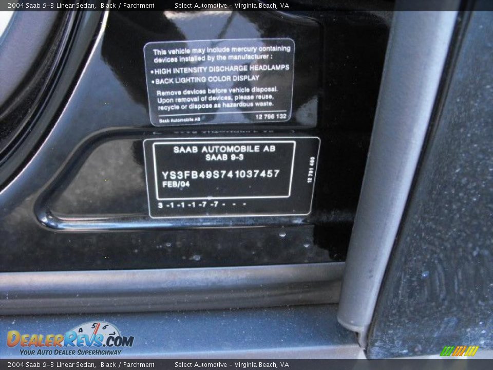 2004 Saab 9-3 Linear Sedan Black / Parchment Photo #21