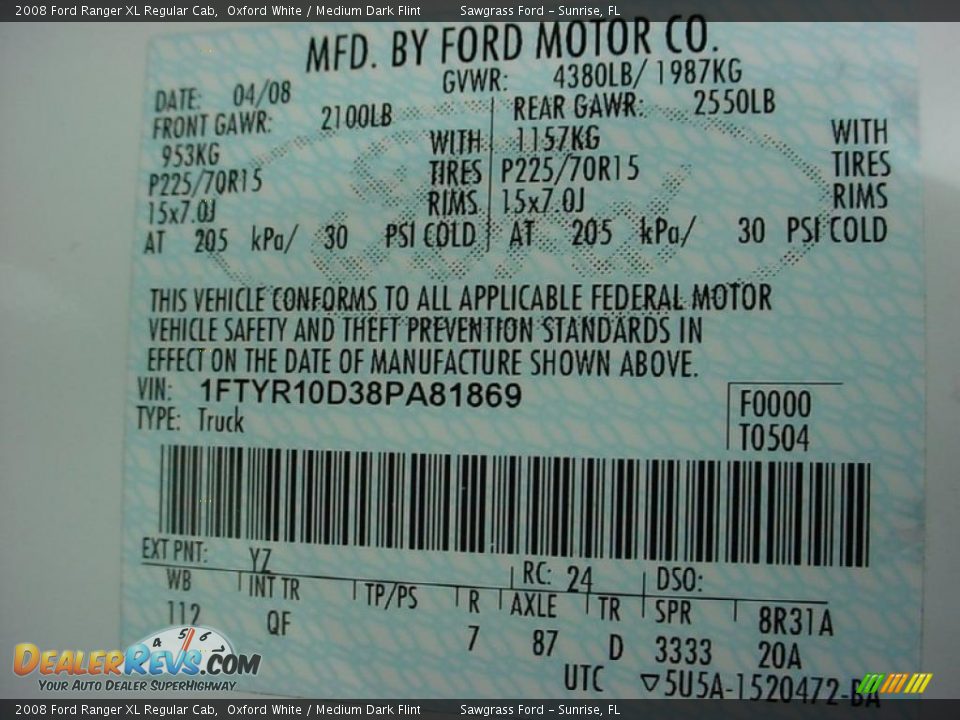 2008 Ford Ranger XL Regular Cab Oxford White / Medium Dark Flint Photo #18