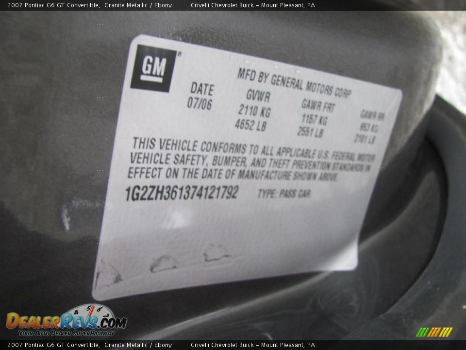 2007 Pontiac G6 GT Convertible Granite Metallic / Ebony Photo #26