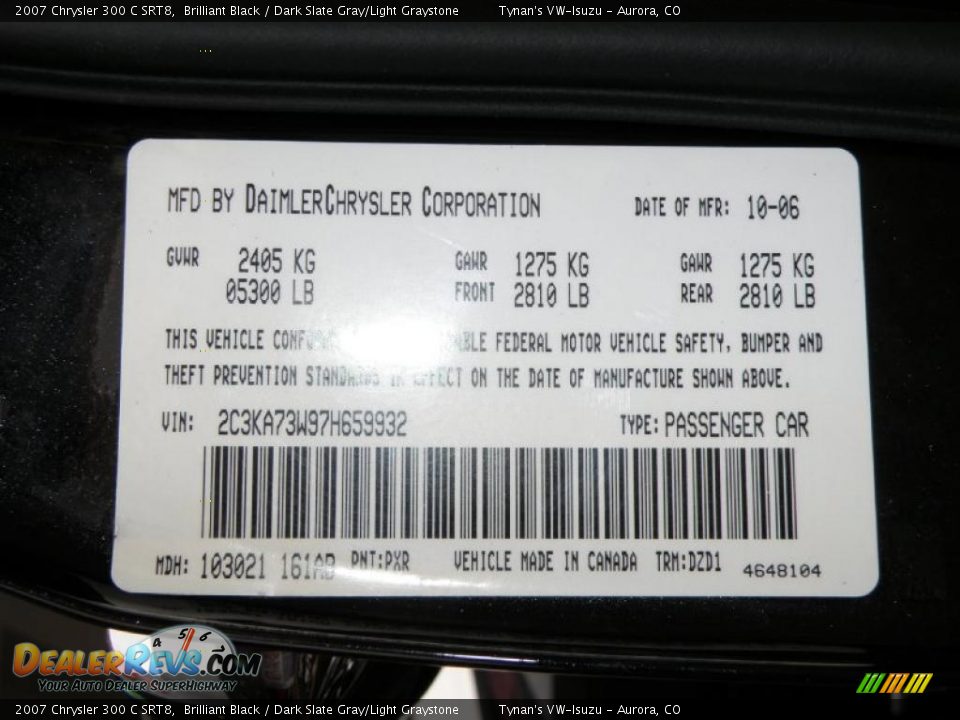 2007 Chrysler 300 C SRT8 Brilliant Black / Dark Slate Gray/Light Graystone Photo #21