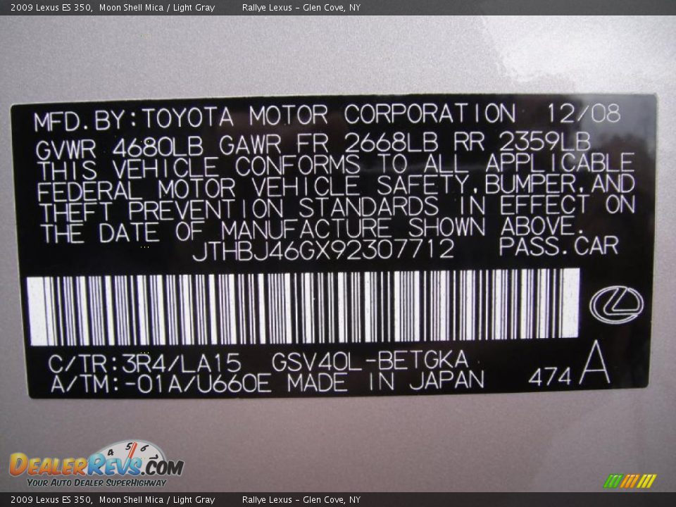 2009 Lexus ES 350 Moon Shell Mica / Light Gray Photo #17