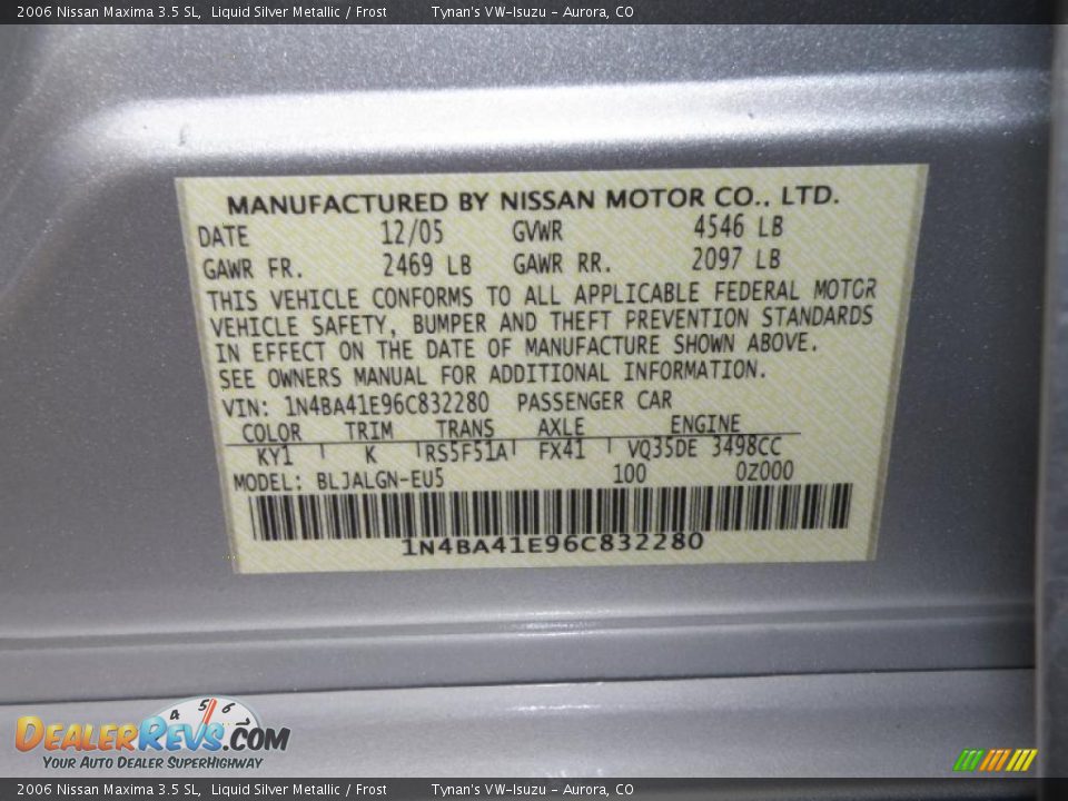 2006 Nissan Maxima 3.5 SL Liquid Silver Metallic / Frost Photo #22