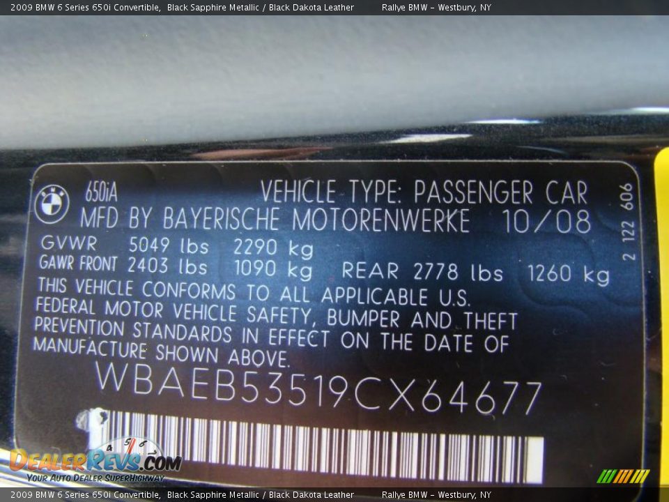 2009 BMW 6 Series 650i Convertible Black Sapphire Metallic / Black Dakota Leather Photo #15