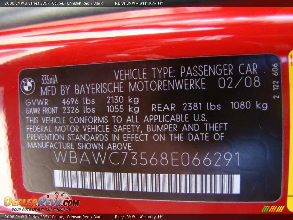 2008 BMW 3 Series 335xi Coupe Crimson Red / Black Photo #15