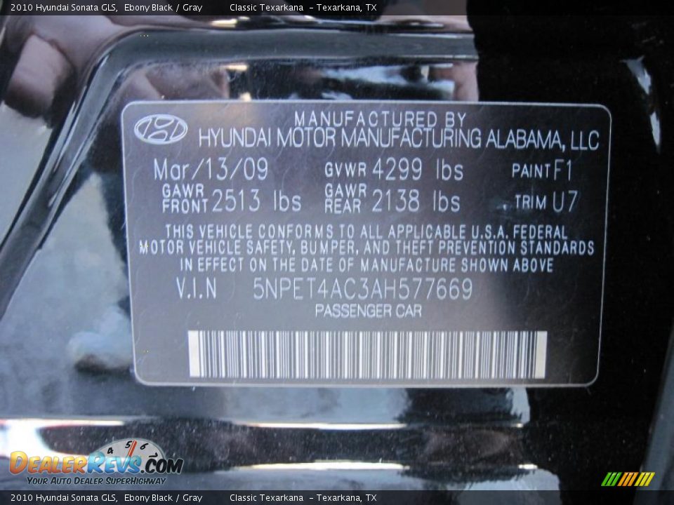 2010 Hyundai Sonata GLS Ebony Black / Gray Photo #13