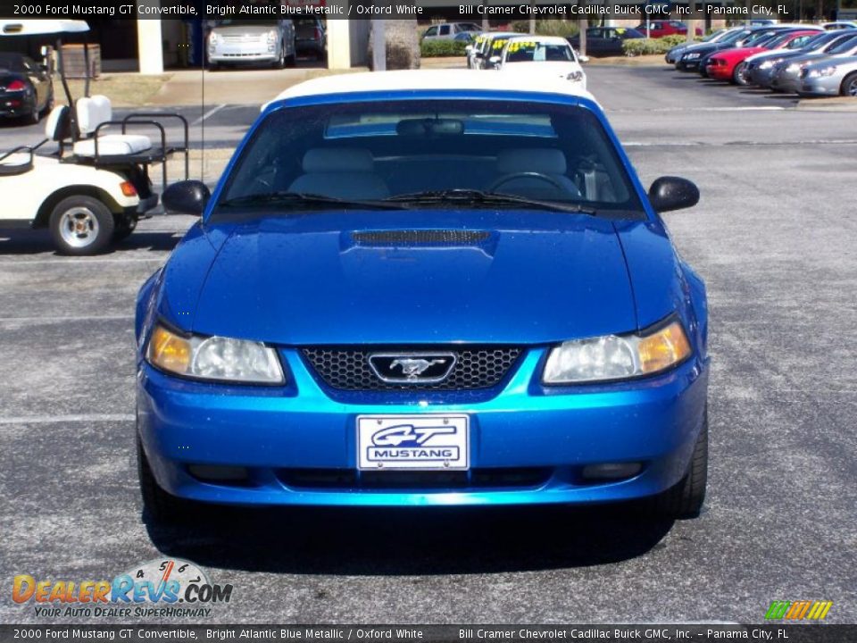 2000 Ford Mustang GT Convertible Bright Atlantic Blue Metallic / Oxford White Photo #2