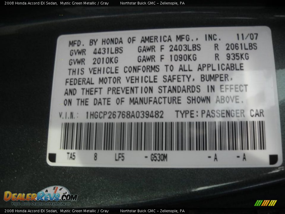 2008 Honda Accord EX Sedan Mystic Green Metallic / Gray Photo #9