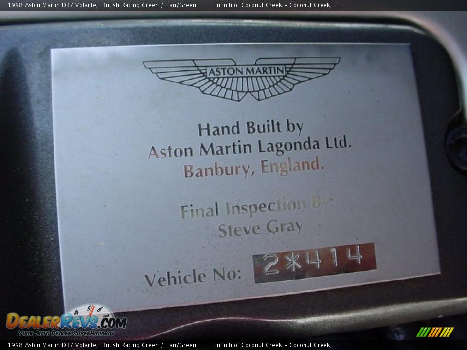 1998 Aston Martin DB7 Volante British Racing Green / Tan/Green Photo #34