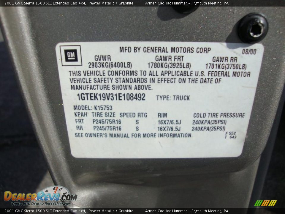 2001 GMC Sierra 1500 SLE Extended Cab 4x4 Pewter Metallic / Graphite Photo #36
