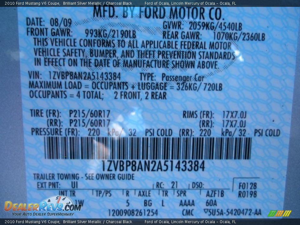 2010 Ford Mustang V6 Coupe Brilliant Silver Metallic / Charcoal Black Photo #11