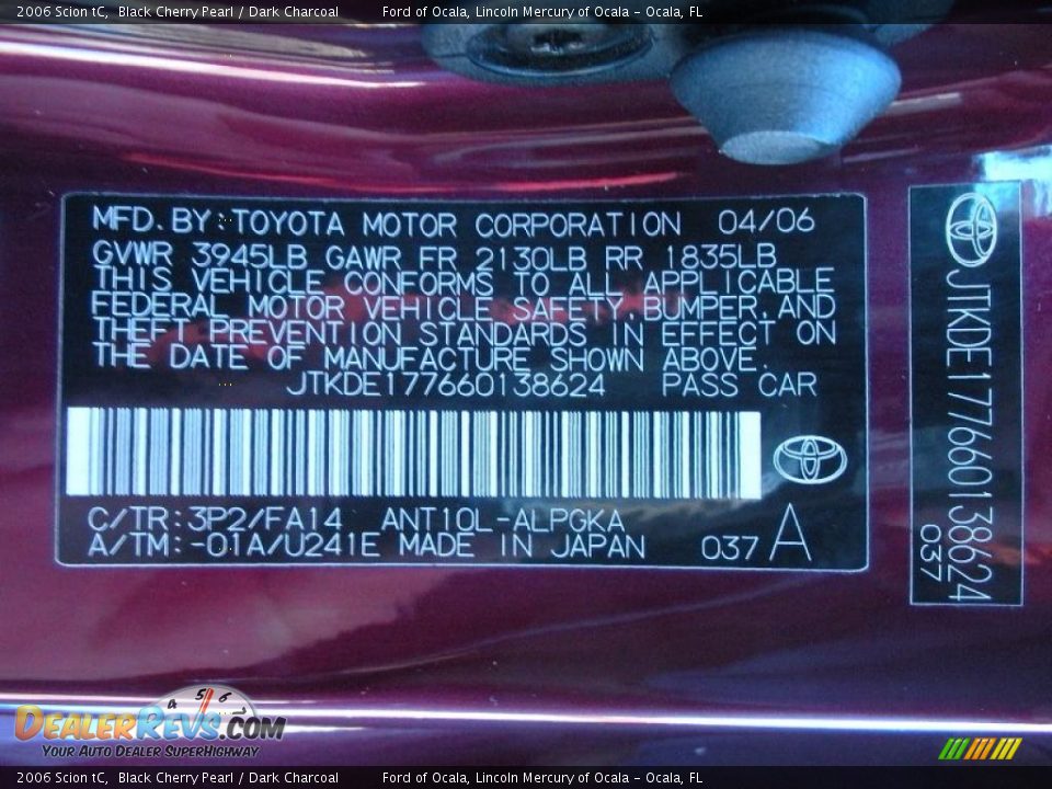 2006 Scion tC Black Cherry Pearl / Dark Charcoal Photo #27