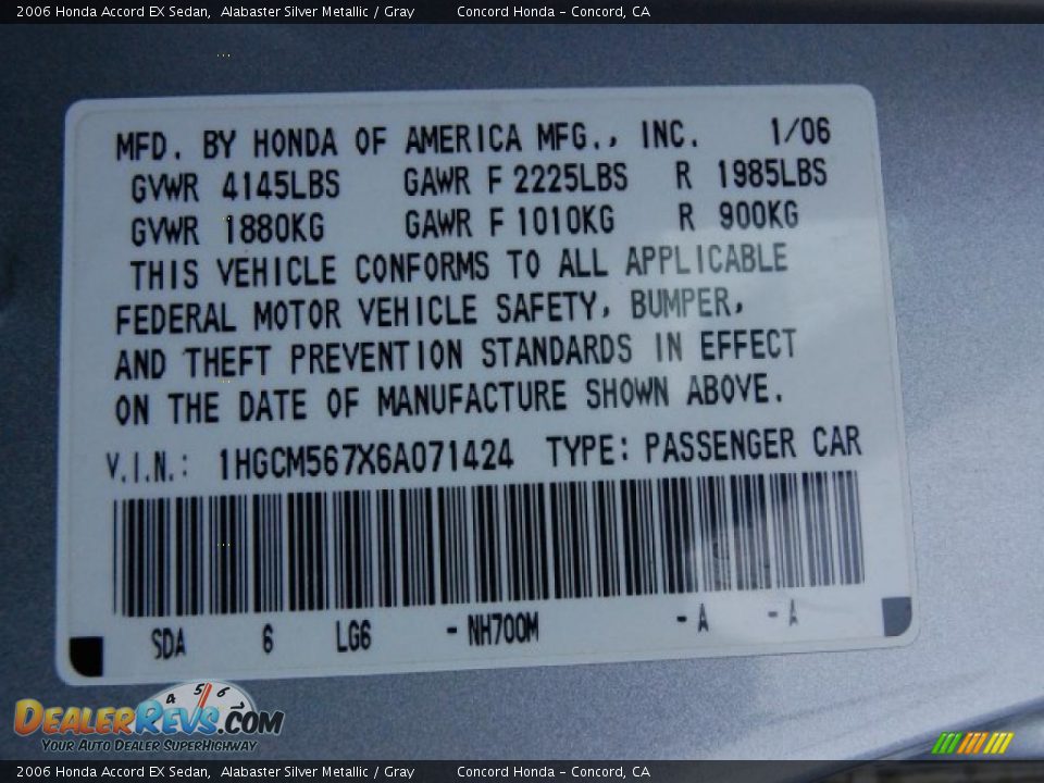 2006 Honda Accord EX Sedan Alabaster Silver Metallic / Gray Photo #19