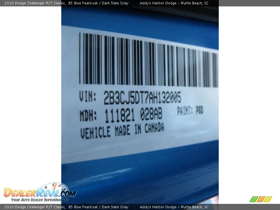 2010 Dodge Challenger R/T Classic B5 Blue Pearlcoat / Dark Slate Gray Photo #26
