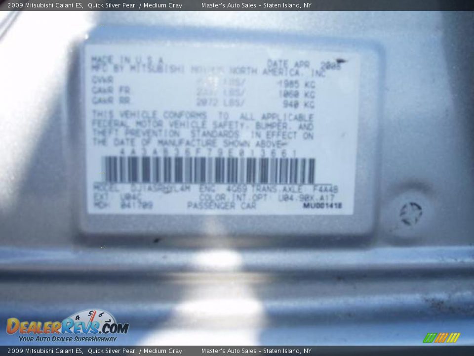 2009 Mitsubishi Galant ES Quick Silver Pearl / Medium Gray Photo #11