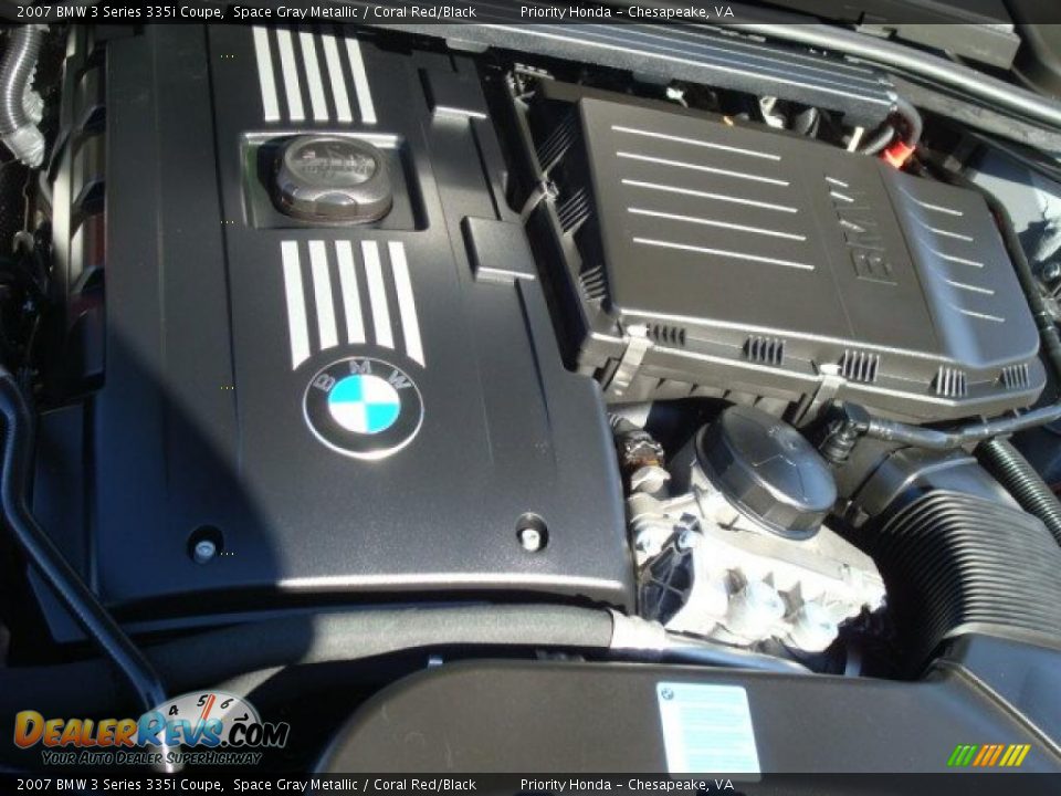 2007 BMW 3 Series 335i Coupe Space Gray Metallic / Coral Red/Black Photo #32