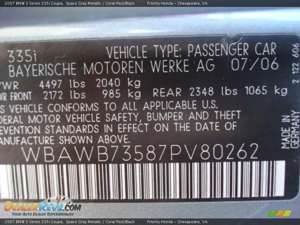 2007 BMW 3 Series 335i Coupe Space Gray Metallic / Coral Red/Black Photo #33