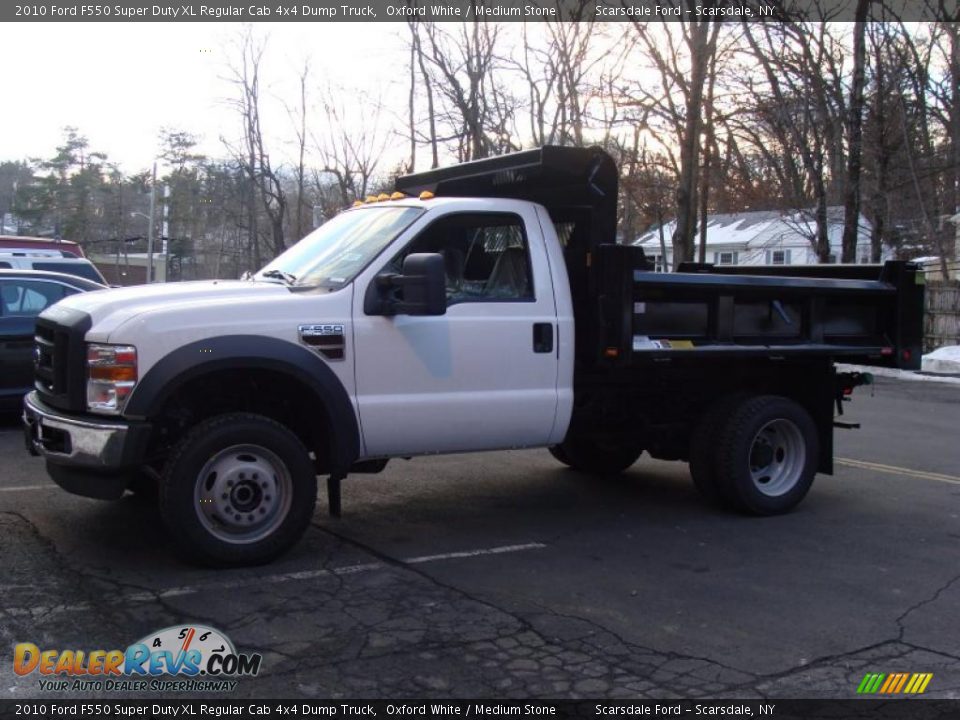 2010 Ford F550 Super Duty XL Regular Cab 4x4 Dump Truck Oxford White / Medium Stone Photo #2