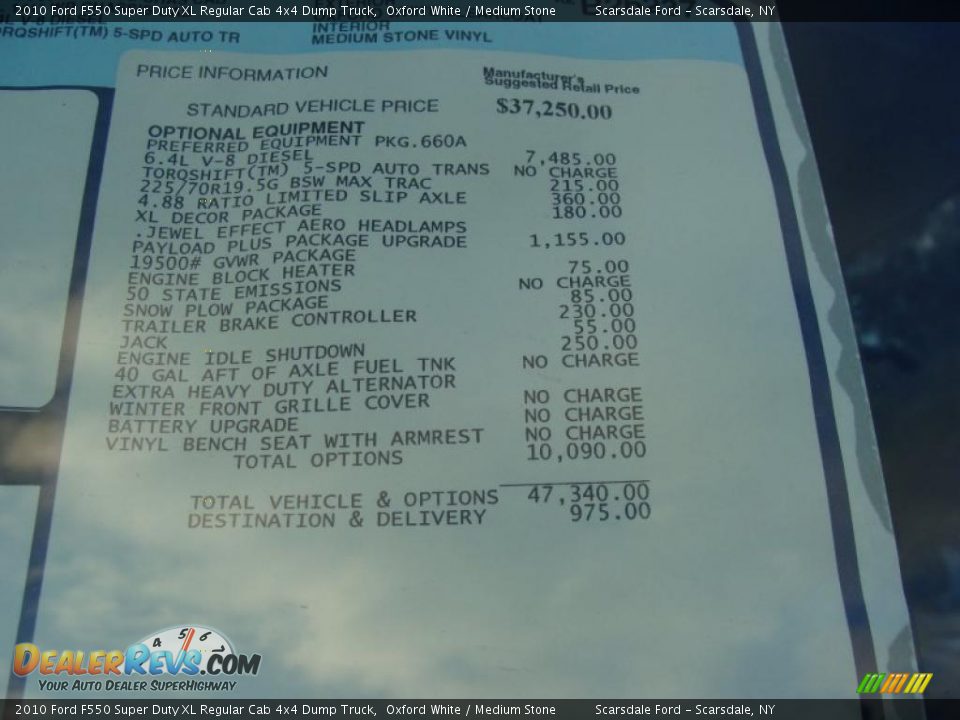 2010 Ford F550 Super Duty XL Regular Cab 4x4 Dump Truck Oxford White / Medium Stone Photo #15