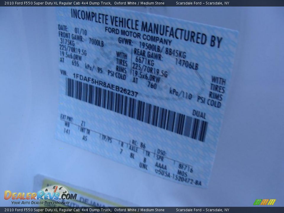 2010 Ford F550 Super Duty XL Regular Cab 4x4 Dump Truck Oxford White / Medium Stone Photo #23