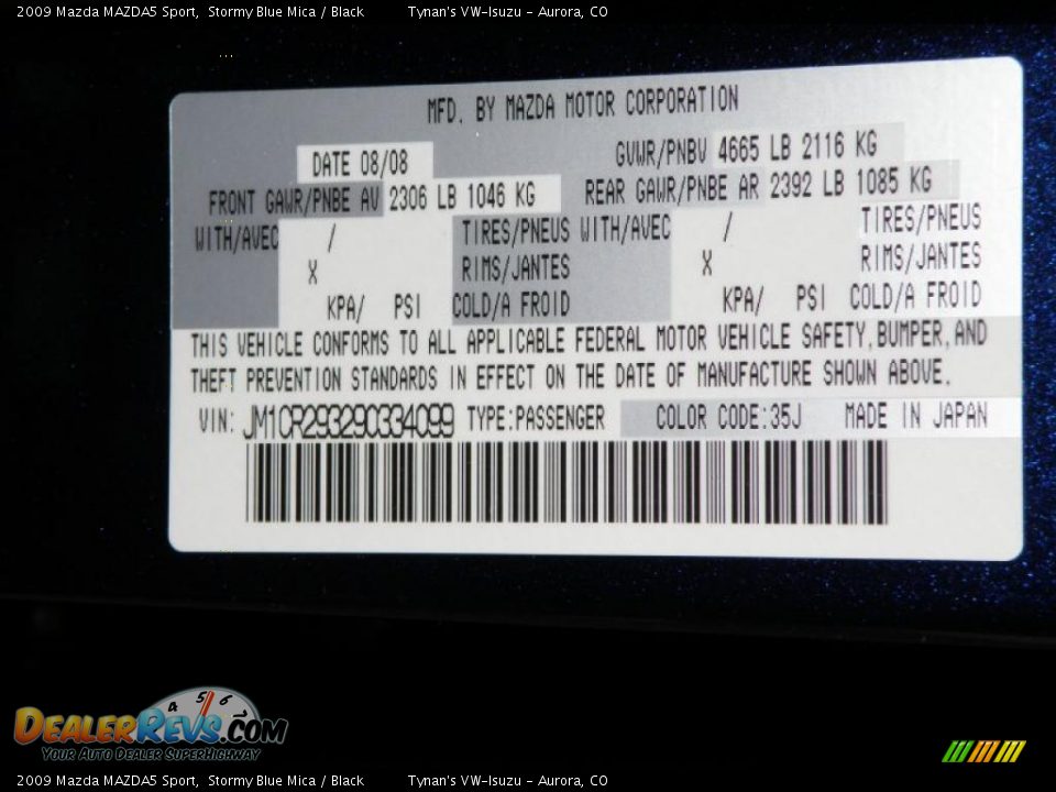 2009 Mazda MAZDA5 Sport Stormy Blue Mica / Black Photo #21