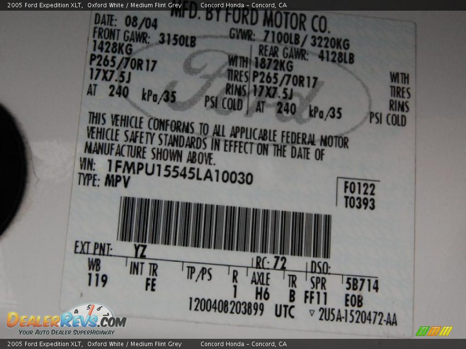 2005 Ford Expedition XLT Oxford White / Medium Flint Grey Photo #20