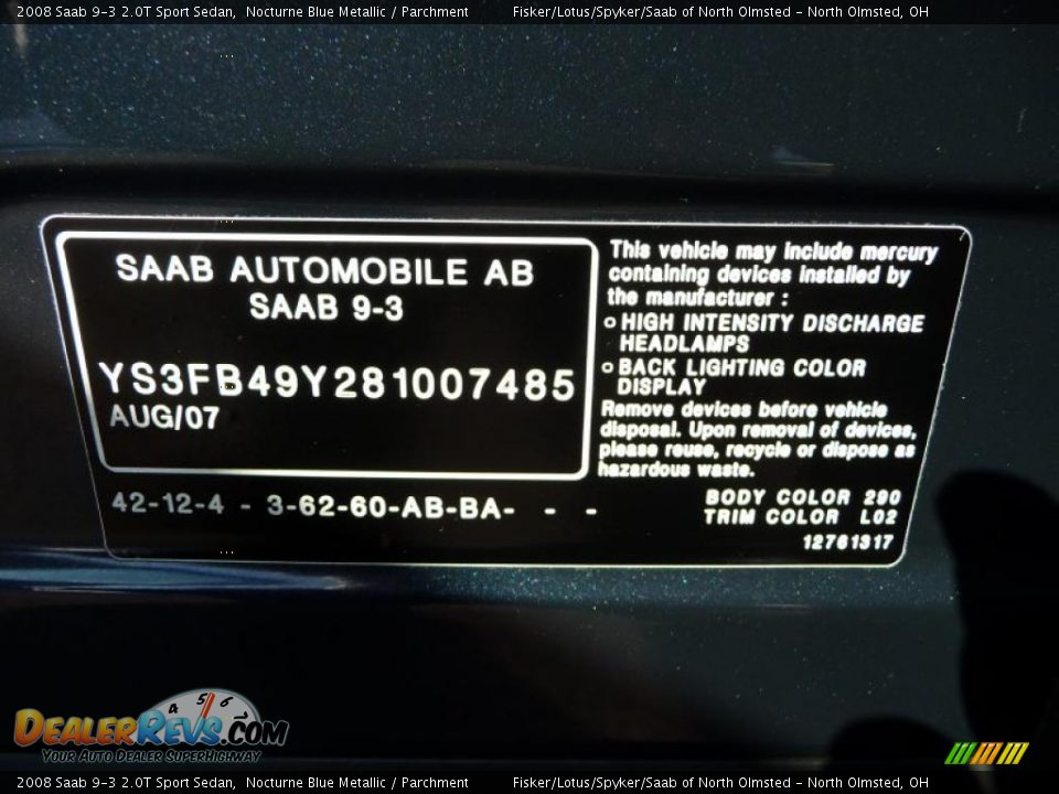 2008 Saab 9-3 2.0T Sport Sedan Nocturne Blue Metallic / Parchment Photo #28