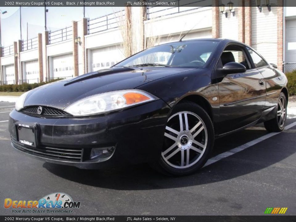 2002 Mercury Cougar V6 Coupe Black / Midnight Black/Red Photo #1