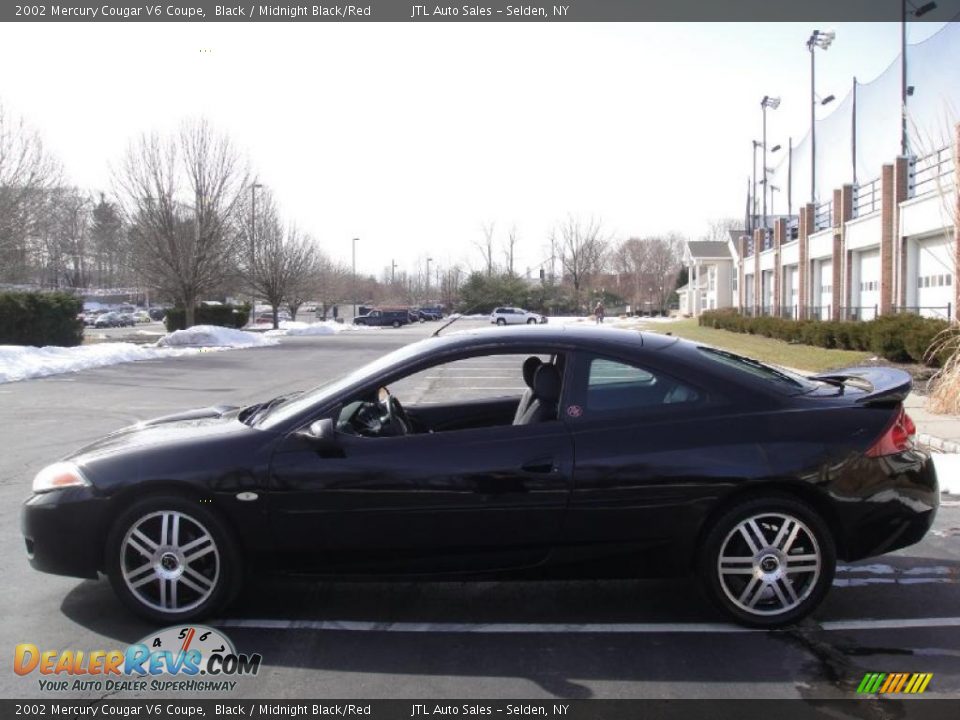2002 Mercury Cougar V6 Coupe Black / Midnight Black/Red Photo #3