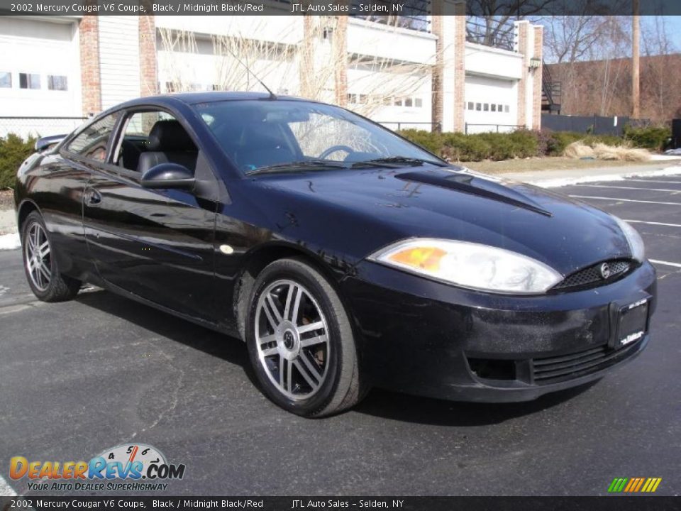 2002 Mercury Cougar V6 Coupe Black / Midnight Black/Red Photo #7