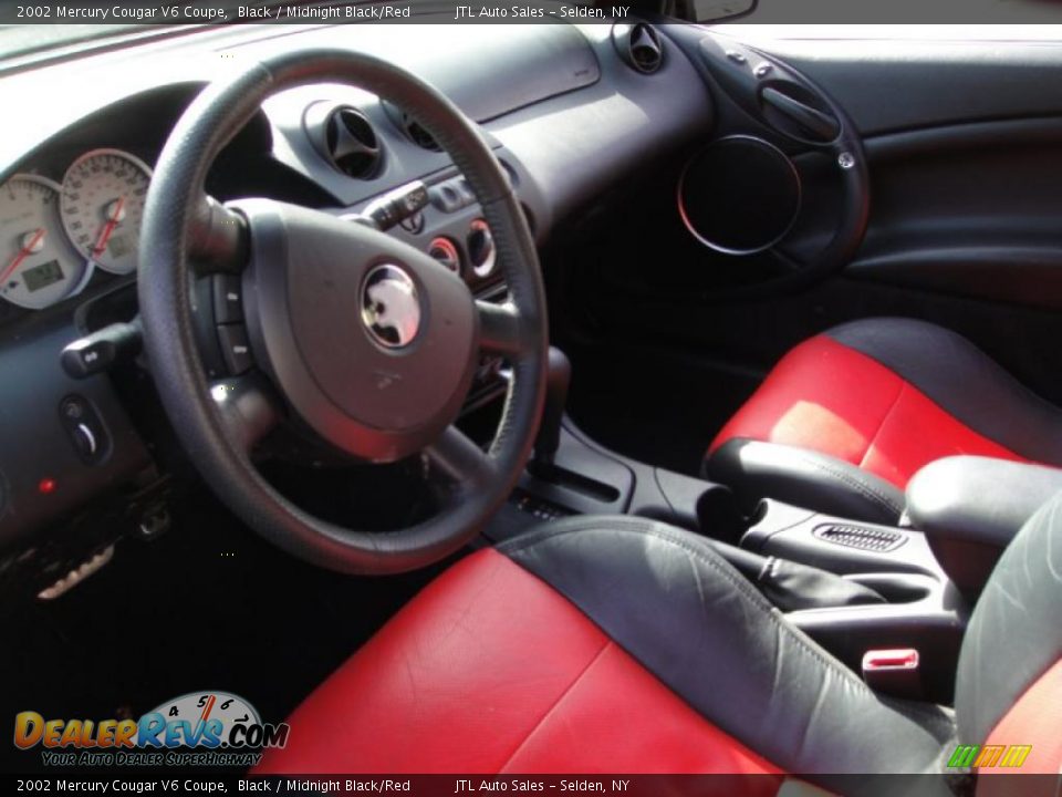 2002 Mercury Cougar V6 Coupe Black / Midnight Black/Red Photo #10