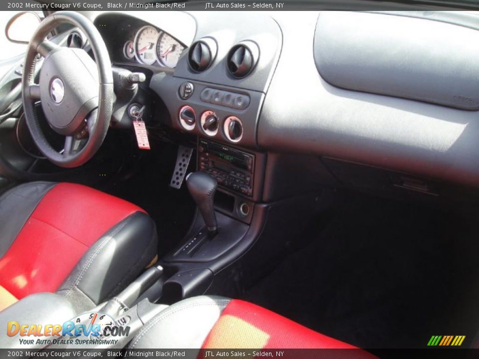 2002 Mercury Cougar V6 Coupe Black / Midnight Black/Red Photo #11
