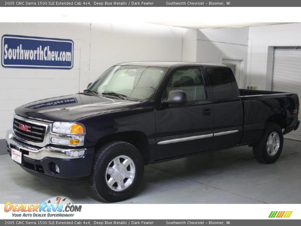 2005 GMC Sierra 1500 SLE Extended Cab 4x4 Deep Blue Metallic / Dark Pewter Photo #1