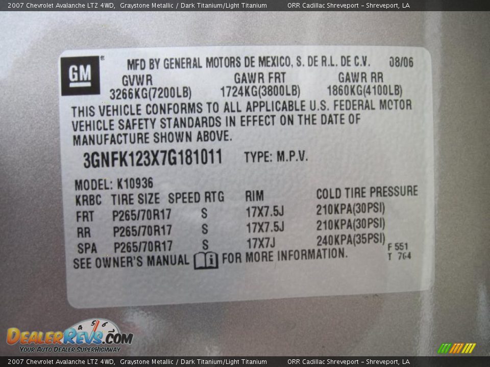2007 Chevrolet Avalanche LTZ 4WD Graystone Metallic / Dark Titanium/Light Titanium Photo #13