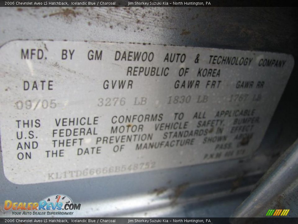 2006 Chevrolet Aveo LS Hatchback Icelandic Blue / Charcoal Photo #14