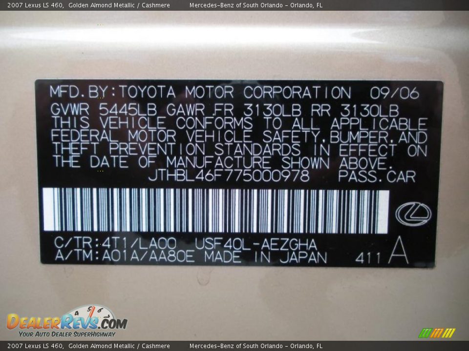 2007 Lexus LS 460 Golden Almond Metallic / Cashmere Photo #26