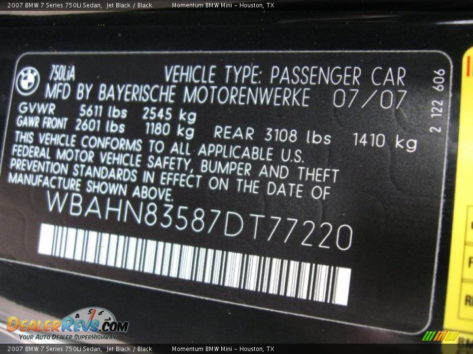 2007 BMW 7 Series 750Li Sedan Jet Black / Black Photo #14
