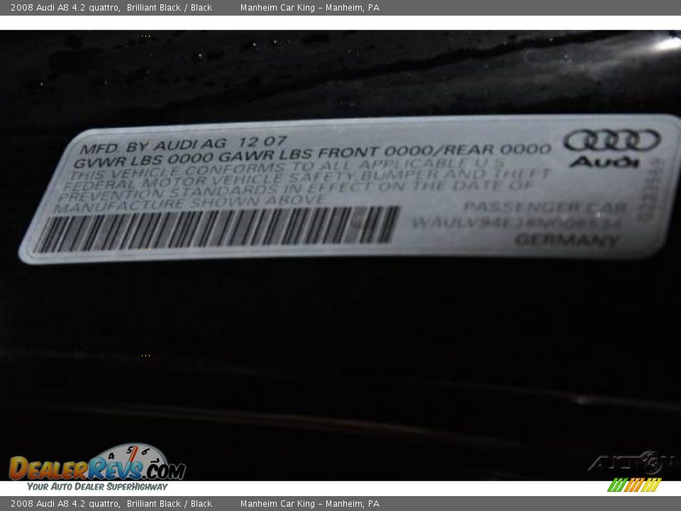 2008 Audi A8 4.2 quattro Brilliant Black / Black Photo #14