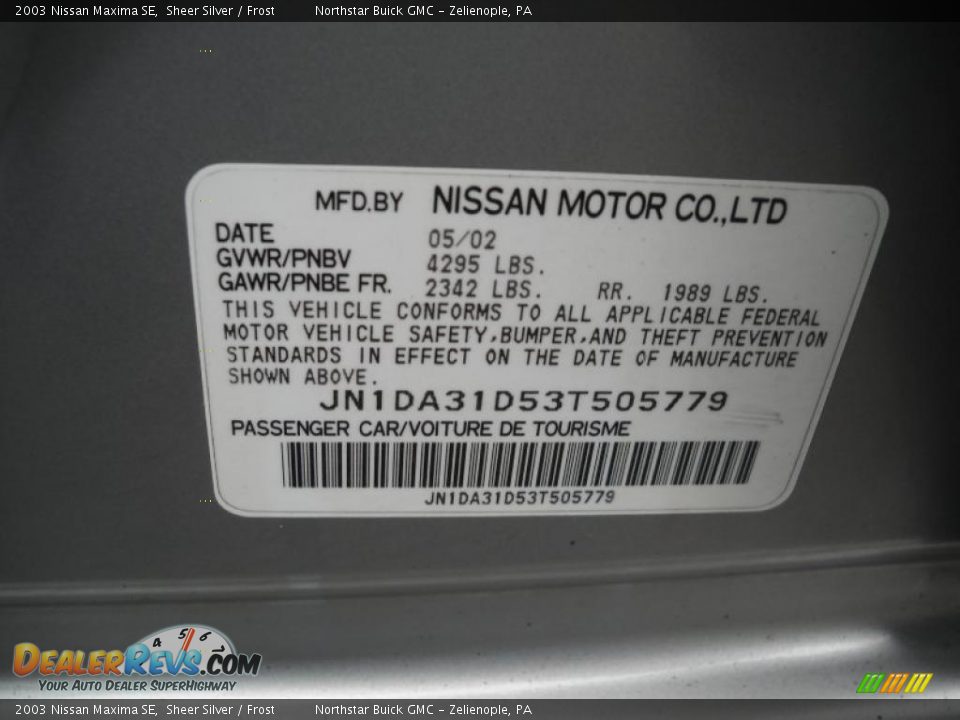 2003 Nissan Maxima SE Sheer Silver / Frost Photo #9