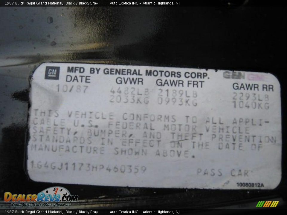1987 Buick Regal Grand National Black / Black/Gray Photo #16