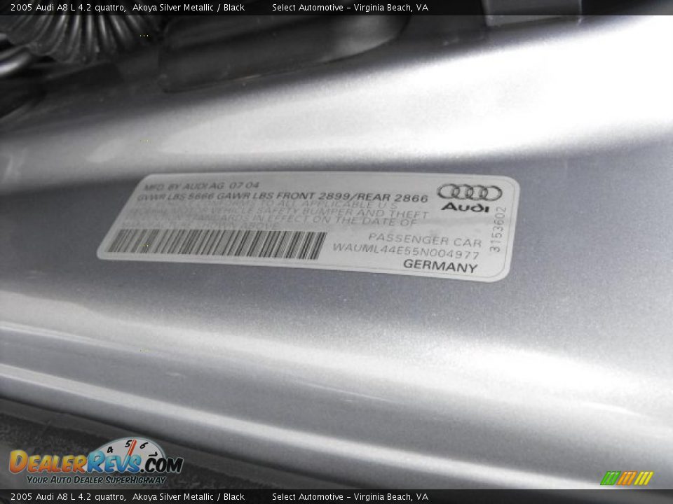 2005 Audi A8 L 4.2 quattro Akoya Silver Metallic / Black Photo #29