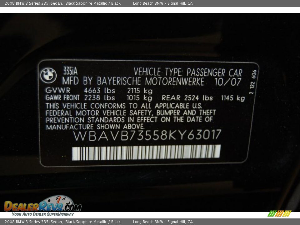 2008 BMW 3 Series 335i Sedan Black Sapphire Metallic / Black Photo #16