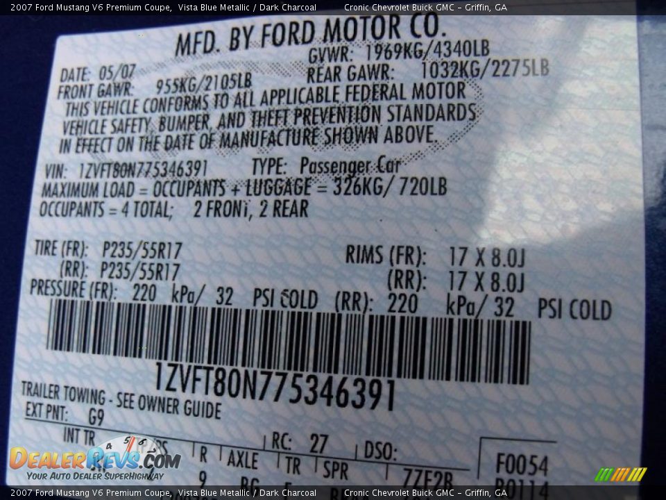 2007 Ford Mustang V6 Premium Coupe Vista Blue Metallic / Dark Charcoal Photo #24