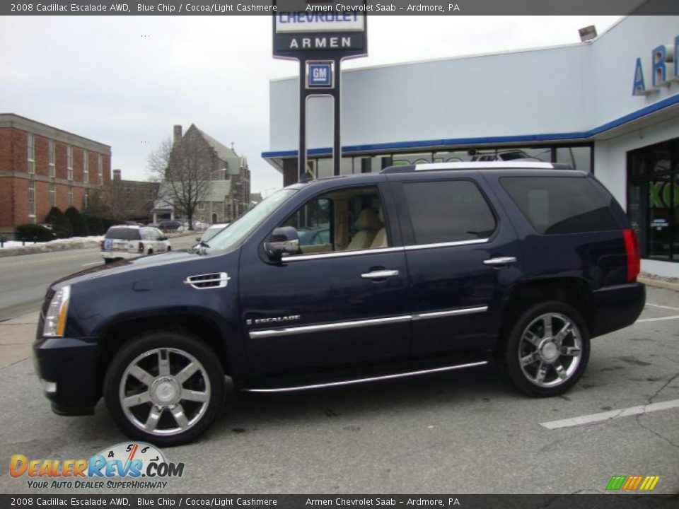 2008 Cadillac Escalade AWD Blue Chip / Cocoa/Light Cashmere Photo #3