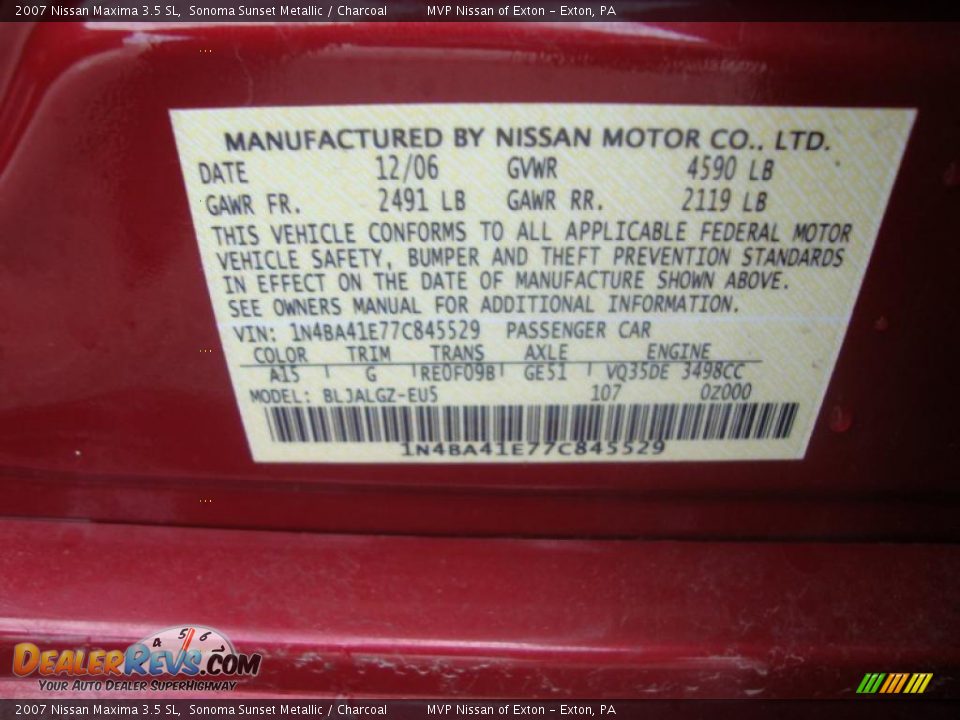 2007 Nissan Maxima 3.5 SL Sonoma Sunset Metallic / Charcoal Photo #23